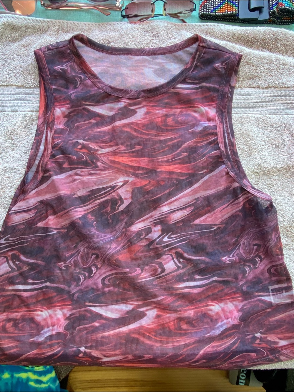 SHEIN Swirled Marbled Pink & Purple Muscle Tee 3XL sheer mesh